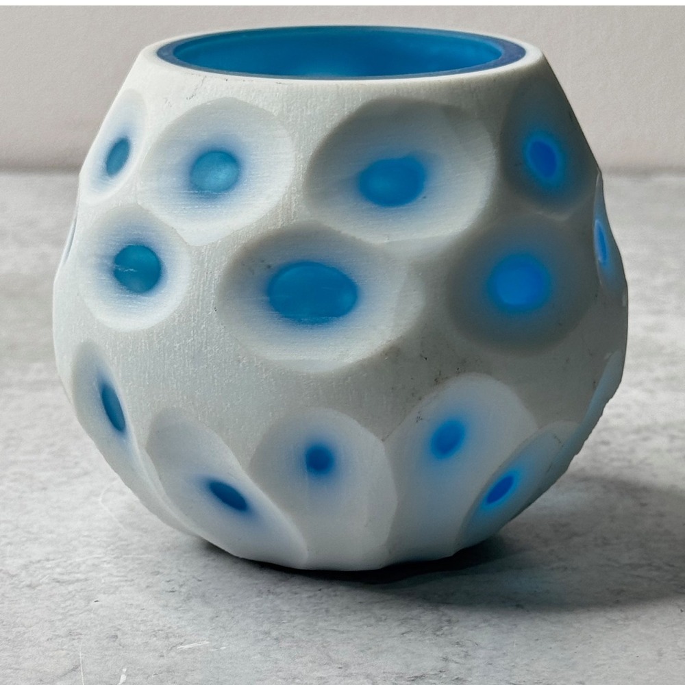 Midcentury Textured Dot White Blue Decorative Glass Candle Holder Vase Planter